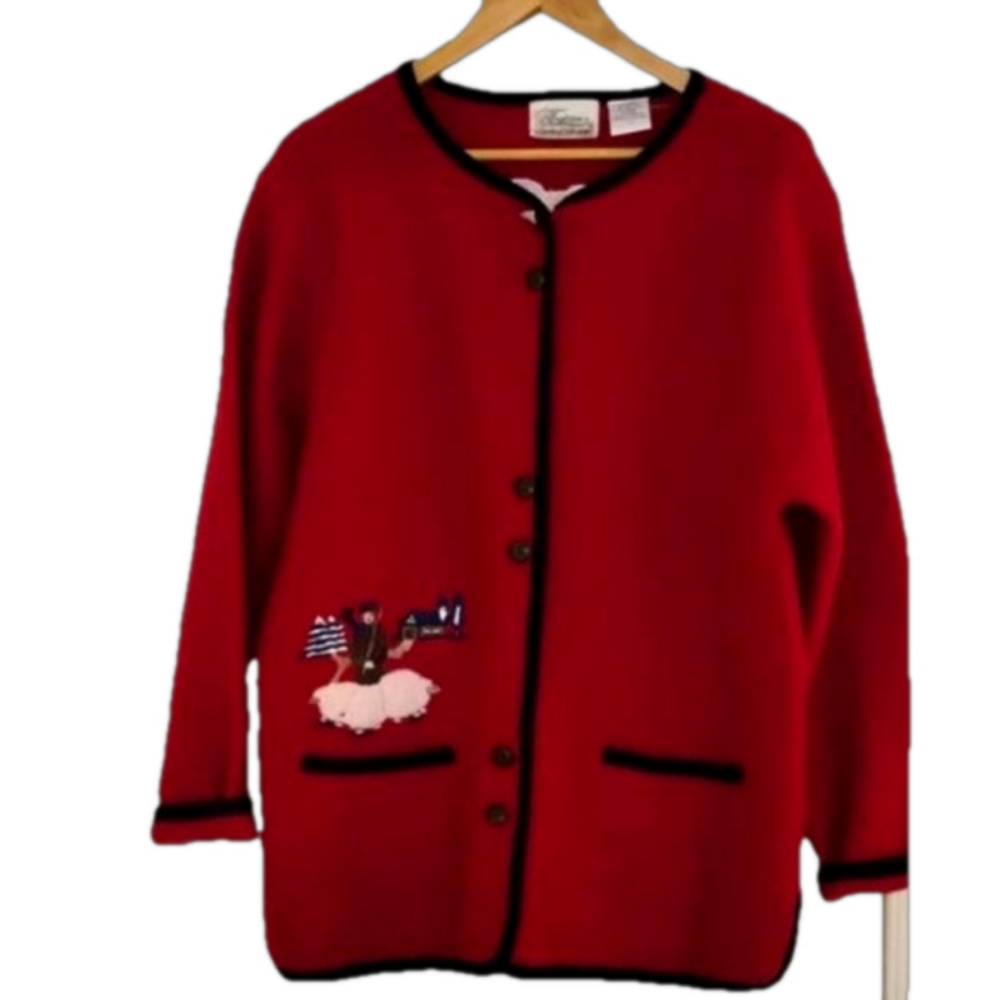 VINTAGE PIECE Tradition Country Collection Cottagecore Wool Cardigan Size Large